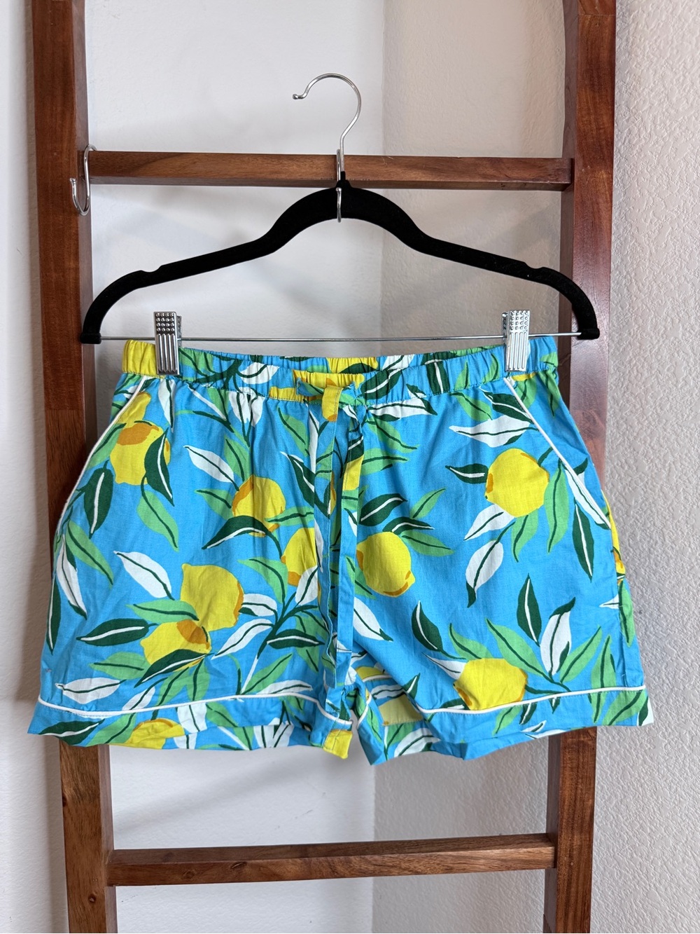 Printfresh Lemon Zest Citrus Print Organic Cotton Pajama Shorts Blue XS